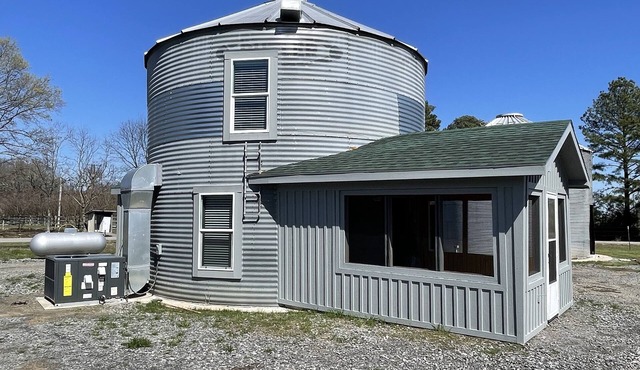 Cozy Grain Bin Retreat on a Mini Farm.