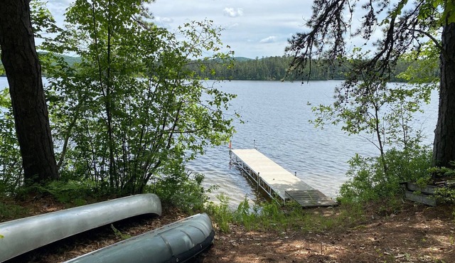 Cozy lakeside cabin with private dock, canoe and central AC