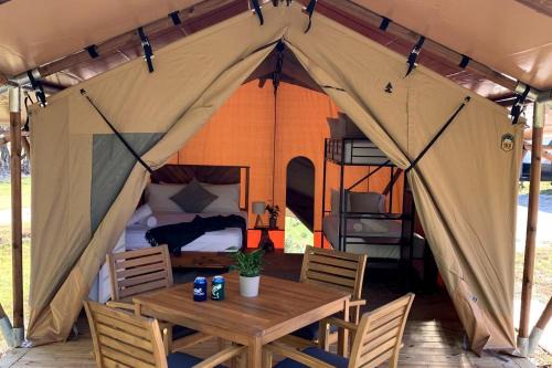 Cozy Lakeside Safari Tent on a Fantastic Resort for an Unforgettable Family Glamping Adventure in Onalaska, Texas