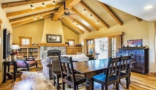 Cozy Living Room w/ Stone Fireplace | Private Hot Tub & Patio | Vaulted Ceilings