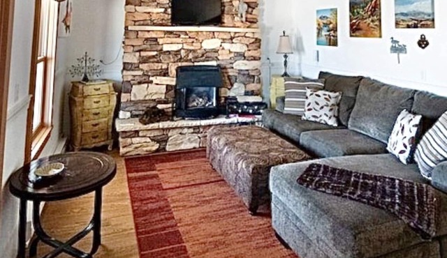 Cozy Main street cottage with fireplace, porch and full kitchen... dogs allowed!