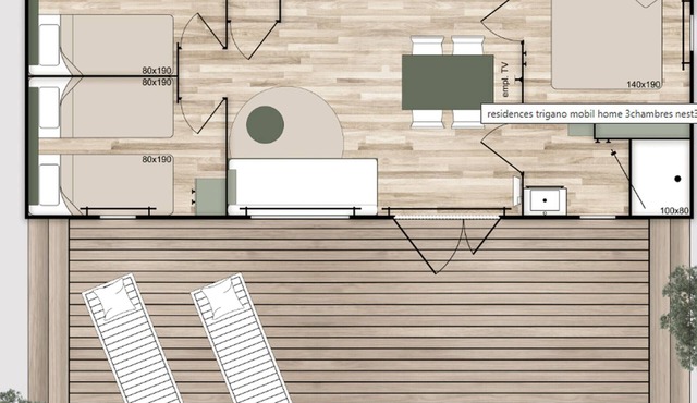 Cozy mobile home with terrace for 6 guests