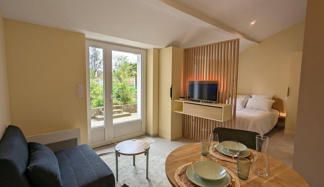 Cozy Studio with Private Terrace in St Cybard, Near Bus Lines and Outdoor Activities