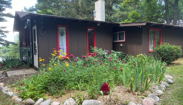 Cozy waterfront sunset cottage on Herendeene Lake in Lake Ann, Dock, Dog ok