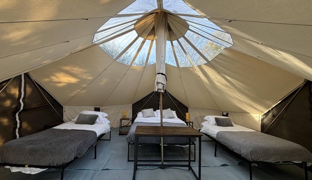 Cozy Winter Hot Tent With Log Burner, Tv & Hot tub