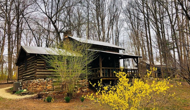 Creek front family friendly rustic log cabin in the heart of NC wine country