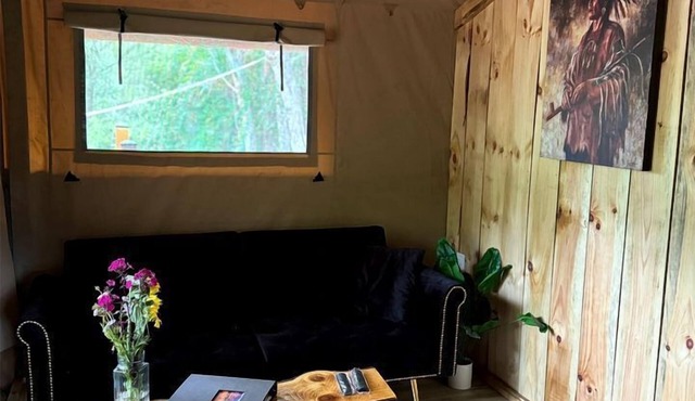 Creekfront Safari Tent with Outdoor Bath and Deck in Virginia