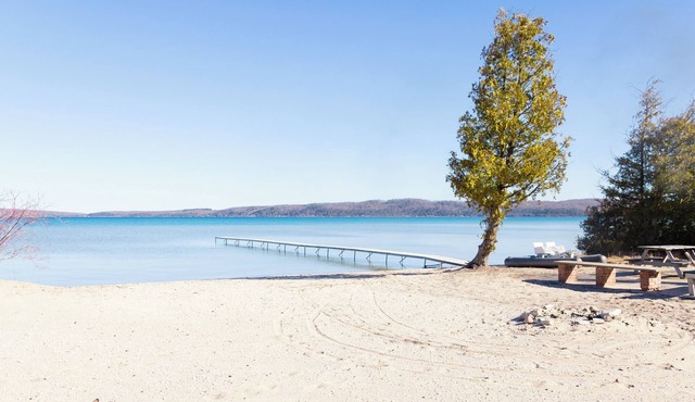 Crystal Lake Michigan Private Lakefront Retreat w/Sandy Beach & Dock