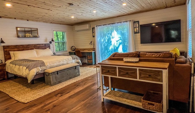 Cute, boho cottage in peaceful forest setting