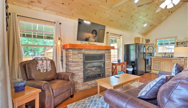 Deck & Hot Tub: Bryson City Riverfront Cabin!