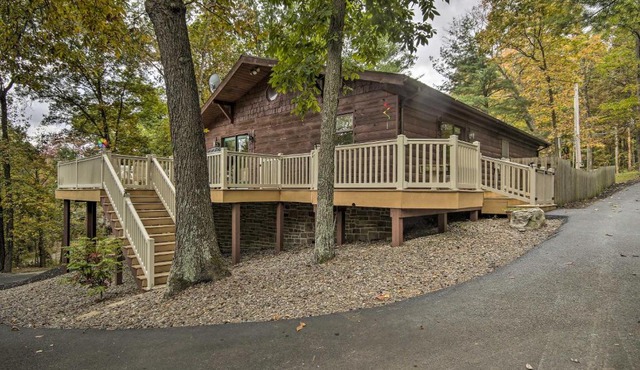 Deck with Private Hot Tub James Creek Cabin