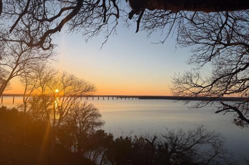 Deck with Sunset View Group Getaway on Lake Whitney