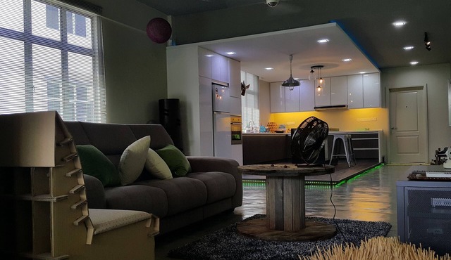 designer cozy spacious living hall and kitchen apartment