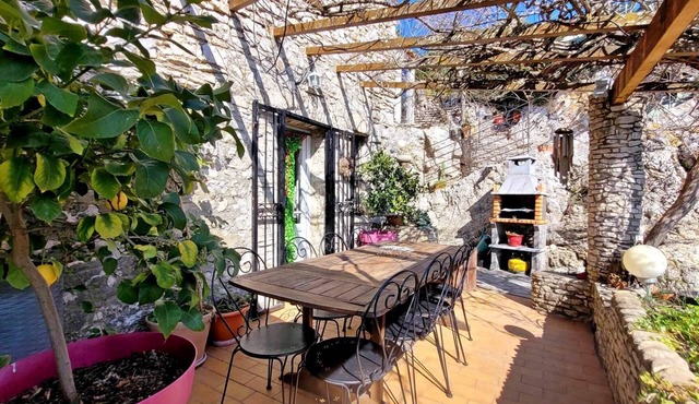 Detached stone house with swimming pool and ponds