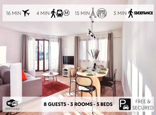 Direct Metro to Paris, 3-room-flat with a view, Stade de France, Free parking