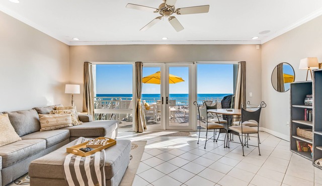 Dog-friendly, beachfront dream w/a wet bar & two furnished balconies
