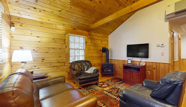 Dog-friendly cabin with wooded views, fireplace, AC near outdoor recreation