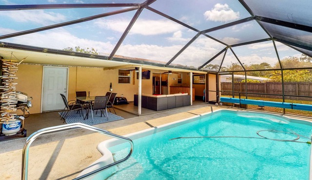 Dog-friendly coastal home with private pool, bar, & grill