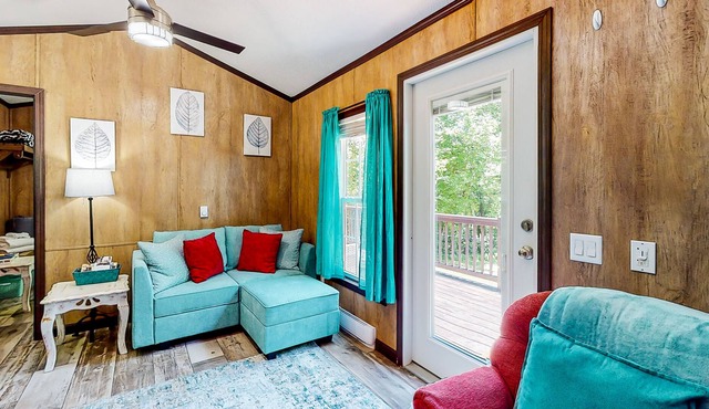 Dog-friendly cottage in the mountains with a spacious deck, grill, firepit, & AC