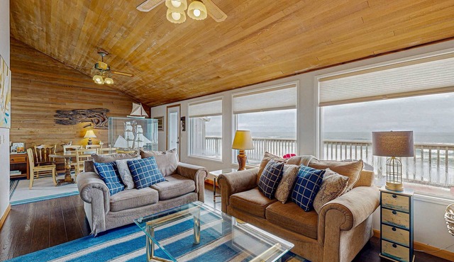 Dog friendly home with oceanfront location and fireplace walk to the beach