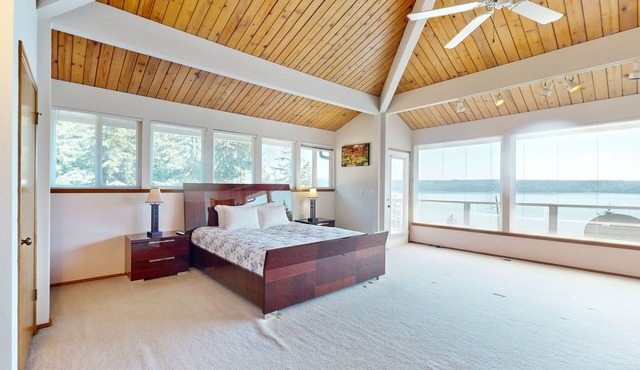 Dog-friendly home overlooking Hood Canal with deck, fireplace & community beach