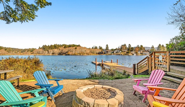 Dog-friendly lakefront townhome with hot tub, dock, & great views