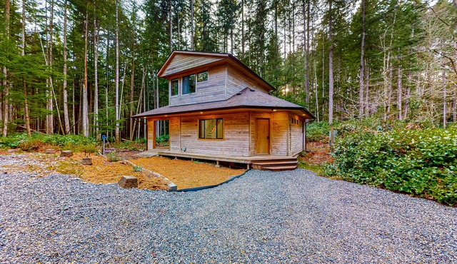 Dog-friendly quiet woodland cabin with a porch, near downtown Langley