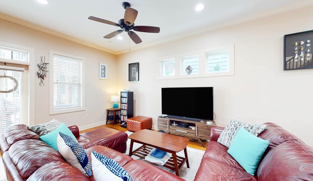 Dog-friendly home with balconies, foosball, pool access, & W/D - steps to beach