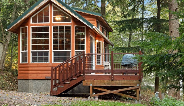 Dog-friendly wood cabin with full kitchen & free WiFi near the water