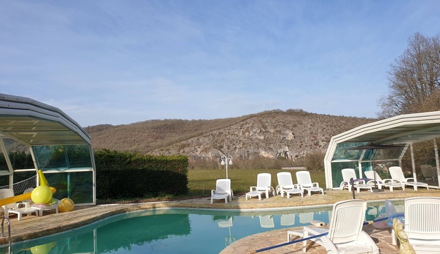 Domaine de Pech Marjac - large indoor swimming pool in the middle of the park