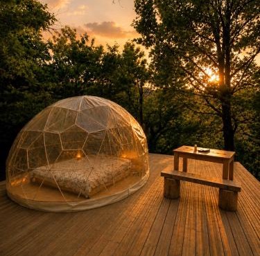 Dome sous les étoiles, Rivière & Animaux & Douche