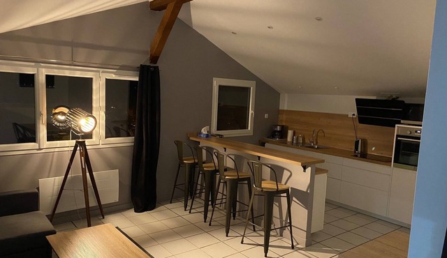 Downtown apartment with private parking.