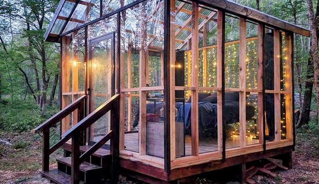 Dreamy Glass Glamping Cabin on Tree Farm Close to Town but Secluded and Private
