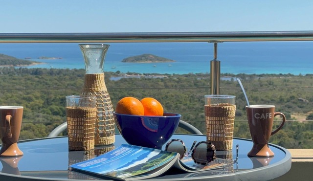 Exceptional sea view. Not overlooked, 10 minutes from Porto Vecchio, heated pool