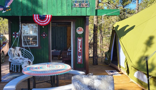 Eagle's Nest Cabin/Sibley4 Tent combo @EvansCliff hot tub canyon views