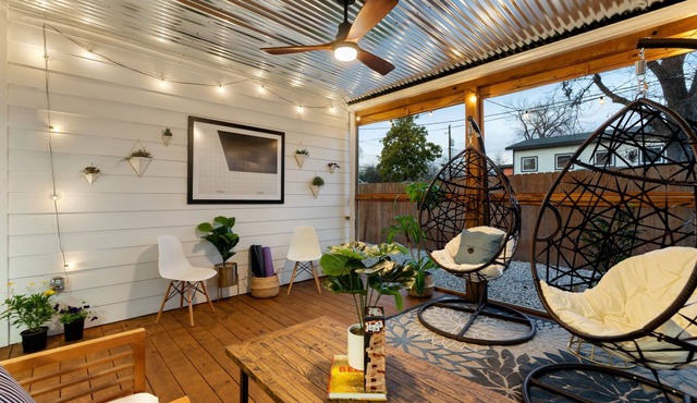 Easter Break Cozy Deck EV Charger Fire Pit