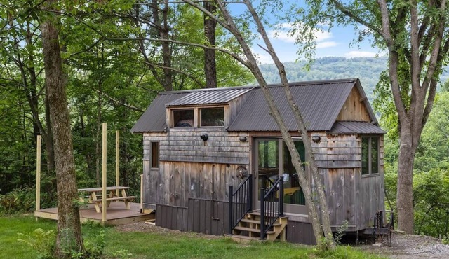 Eclectic Caboose Tiny Home w/Treehouse Sauna, Hot Tub & Views Near Stowe