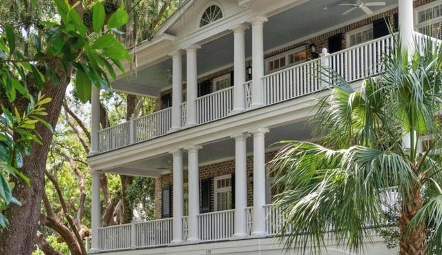 Elegant Island Beach House with Ocean Views, Wide Porches & Steps to the Beach