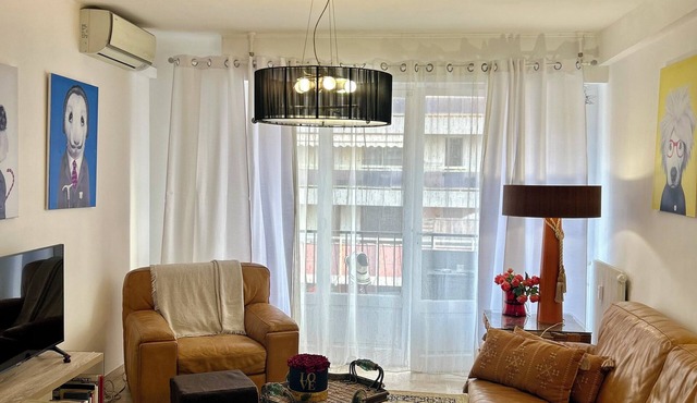 elegant large 3 pc apartment with AC in the center of Cannes next to Croisette.