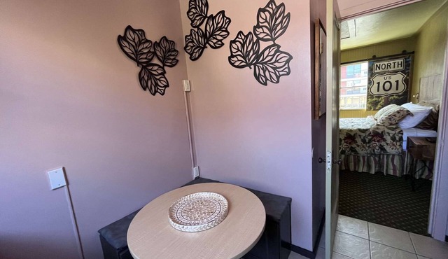 Elegant street-facing room with a private kitchen