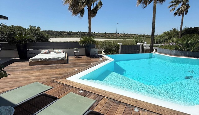 Exceptional villa with swimming pool facing the pink flamingos