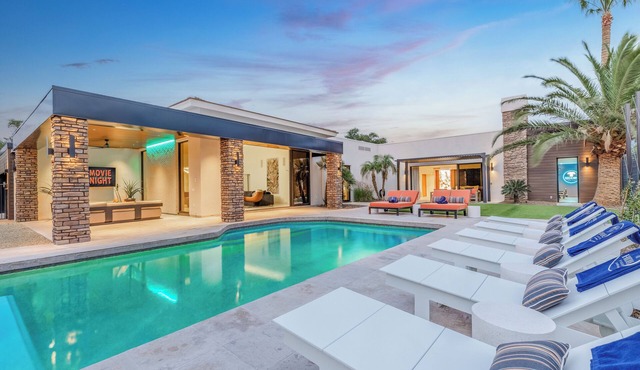Experience luxury in Central Scottsdale with heated pool, pickleball, & slide!