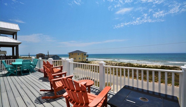 Experience ocean views at Shore Blessed, a spacious 5-bedroom cottage in North Topsail Beach.