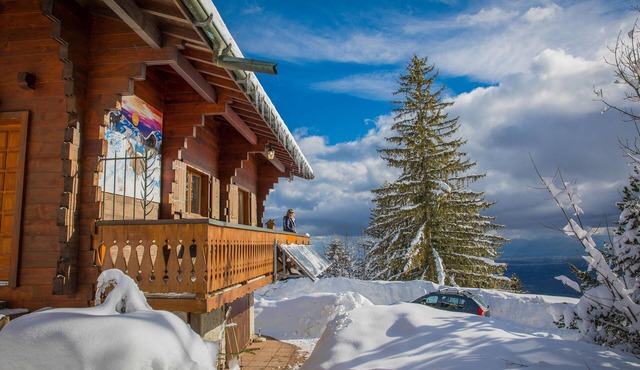 Facing Mt Blanc and Lake Geneva.