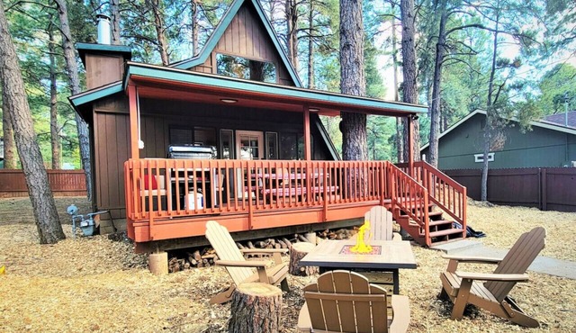 Family A-Frame Cabin Nestled in the Ponderosas ~Gas Fireplace ~Fenced Yard!