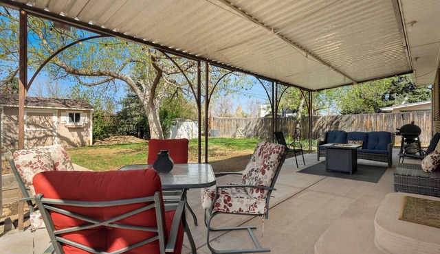 Family Friendly Central Retreat with Covered Patio, AC, Fenced Yard