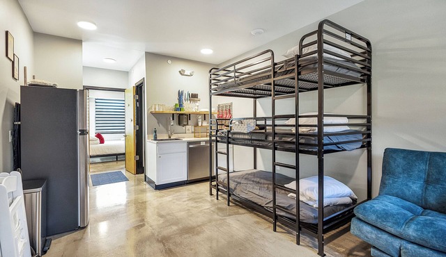 Family staycation suite near Six Flags in The Landing Hub Hotel with onsite activities