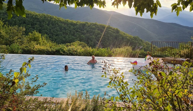 Family villa & retreat w/spring-fed, heated infinity pool on 50 acres near Céret