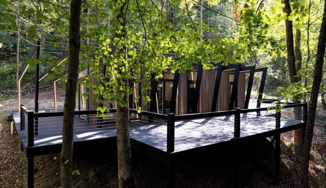 Fauna Bluff, A cliffside 2-bedroom modern cottage overlooking a bubbling stream.