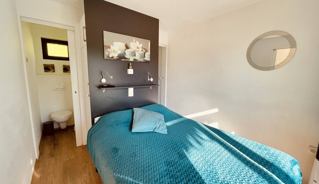 Features one double bed and one single bed.